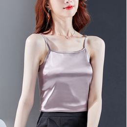 Korean Fashion Silk Women Tops Woman Satin Camisole Sleeveless Sexy Halter Solid Tanks Plus Size 210427