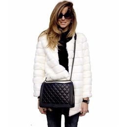 Faux fur coat Winter Europe and America S-4XL plus size Slim Long Sleeve White Black Beige Fashion LR293 210531