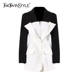 Hit Colour Casual Korean Blazer For Women Notched Long Sleeve Elegant Straight Blazers Female Spring Fashion Clothes 210524