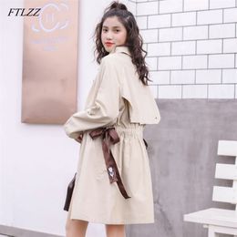 Autumn Spring Trench Coat Women Turn-down Collar Floral Print Embroidery Slim Overcoat Female Casual Clothing 210430