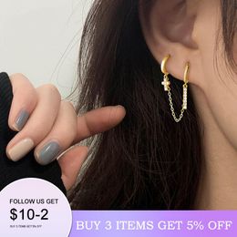 Hoop & Huggie Double Pierced Conjoined Chain Earrings For Female European And American Simple Punk Street Girls Boy Single