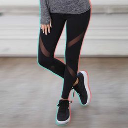 CHRLEISURE Sexy Women Leggings Gothic Insert Mesh Design Trousers Capris Pants Black Sportswear Woman Fitness Tick Tock Booty 210929