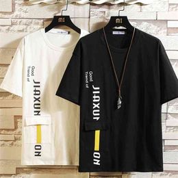 Summer Short Sleeves Harajuku Korea Fashion White T-shirt Streetwear Hip Hop Rock Punk Men Top Tees Tshirt Clothes 210706