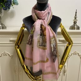 Women's long scarf shawl pashmina good quality 100% cashmere material thin and soft pink print horse pattern big size 200cm -100cm