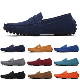 Good quality Non-Brand men casual suede shoes black light blue wine red Grey orange green brown mens slip on lazy Leather shoe 38-45