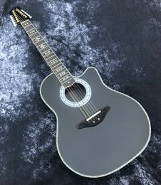 Handmade Ovation 12 Strings Hollow Body Black Electric Guitar Carbon Fibre Body, Ebony Fretboard, Abalone Binding, F-5T Preamp Pickup EQ, Vinage White Tuners