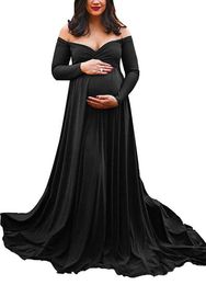 Long Tail Maternity Dresses For Photo Shoot Maternity Photography Props V-Neck Dresses For Pregnant Women Pregnancy Clothes