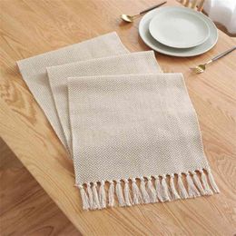 Nordic Style Table Runner Handmade Weave cloth Household Decoration Tassel Cotton Tea Cover Coffee Flag 210628