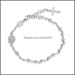 Link Jewelrylink Chain Runda Fashion Rosary Stone Bracelet For Women Stainless Steel Cross Bracelets Jewelry Drop Delivery 2021 Behnf