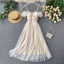 Short Sleeve Mesh Dress for Women Summer Sexy Off Shoulder Party Club Wedding Dresses Elegant Sweet Vestidos Korean Robe 210519