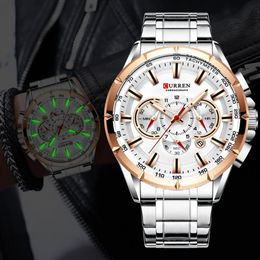 CURREN Mens Watches Top Luxury Brand Quartz Wristwatch Stainless Steel Chronograph Big Sport Watch with Date Relogio Masculino 210517