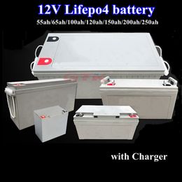 GTK new 12v 50ah 60ah 100ah 120ah 180ah 200ah 250ah lifepo4 lithium battery 12v for solar system inverter energy storage+Charger