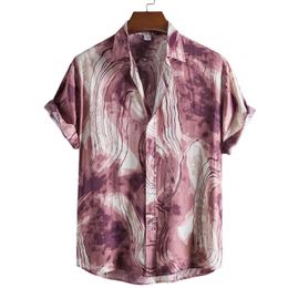 Tie Dye Shirts Men Short Sleeve Print Casual Mens Aloha Shirt Beach Holiday Hawaiian Camisas Summer Oversized Striped Camisa 210524