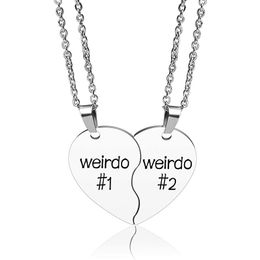 Pendant Necklaces 2 Pcs/Set Hip Hop Weirdo 1 Stainless Steel Heart Necklace Fashion Friend Sister Couple Gift