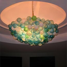 Hand Blown Glass Chandelier Bubble Pendant Lamps Coloured Art Lights Modern Custom Round LED Lighting for House Decoration Living Room 32 Inches