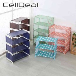 CellDeal 3/4/5 Layers Non-woven Shoe Rack Reinforced Living Room Dustproof Shoe Cabinet Organiser DIY Stand Shoes Shelf 210811