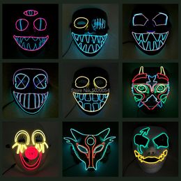 Costume Accessories Demon Cosplay Light Up Mask Haunted House Decor Neon Led Mask Boys EL Wire Mask For Hallween Dark Hallway