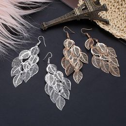 Multi Layer Overlay Leaves Dangle Earring Hook Hollow Out Alloy Long Leaf Ear Drop Women Business Party Gift Gold Earrings Jewelry Accessories