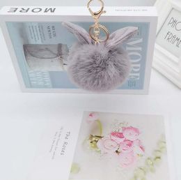 Fox fur rabbit ears plush artificial keychain bag pendant Key Rings254o