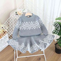 Girls Clothes Set Long Sleeve Knitted Sweater Top&Skirt Clothing Suit Baby Girl's Outfits Autumn Kids Clothes Christmas Clothes G220310