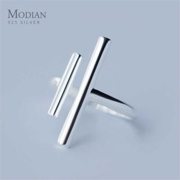 Fashion Geometric Line Sterling Silver 925 Ring for Women Open Adjustable Finger Fine Jewellery Design 210707