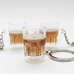 Cool Lovely Resin Crafts Beer Cup Keychain Unisex Women Men Simulation Mugs Pendant Keyring Cold Drink Jewellery Auto Accessories G1019