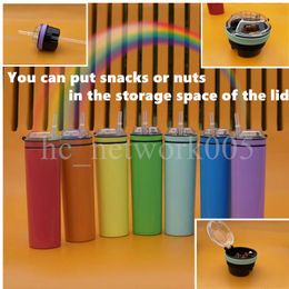 Snacks cups 20oz Skinny Tumbler Rainbow Travel mug 2-layers 304 Stainless Steel Vacuum Insulated coffee mugs with Straw and lid 7 colors