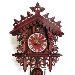 Timers Vintage Wooden Cuckoo Wall Clock Hanging Handcraft Watch Home Restaurant Decor
