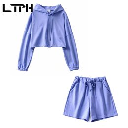 Loose short women tracksuit 2 piece set thick warm hoodies sweatshirt Sports shorts Women's Sets Autumn Winter 210427