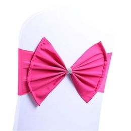 Bowknot Elastic Sashes Shine Diamond Ring Buckle Bandage Hotel Wedding Chairs Back Decoration Chair Covers 11 Colours