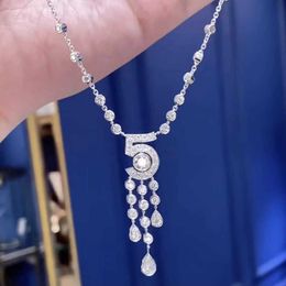 Luxury Fashion Elegant Temperament Digital No. 5 Tassel Necklace For Women 925 Electroplated Platinum AAA Zircon Shiny Exquisite