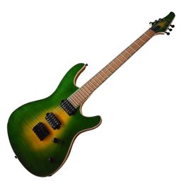 Factory Outlet-6 Strings Green Neck-thru-body Electric Guitar with Flame Maple Veneer,24 Frets,Maple Fretboard