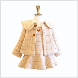 Fashion-Girls Clothing Sets Children Princess Woollen Coat+Dress 2pcs Set Kids Suit Baby Girl Outfits Child Woollen Suit
