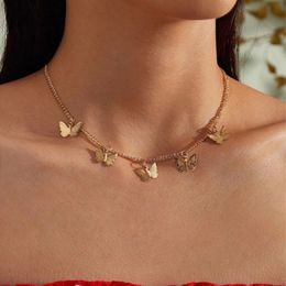 Gold Chain Butterfly Pendant Choker Necklace Women Statement Collares Bohemian Beach Jewellery Gift Collier