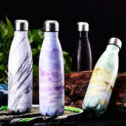 Logo Custom 500ML Water Bottle Vacuum Insulated Flask Thermal Sport Hot Cold Cup Stainless Steel bottle Creative Marble