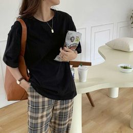 Base Solid-colored Round-neck Short-sleeved T-shirt Women's Summer Korean Loose-fitting Bottoms Top Tee 210607
