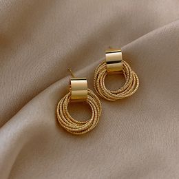 New Retro Metallic Gold Multiple Small Circle Pendant Studs Earrings Charm Lady Wedding Party Jewellery Unusual Gifts For Women girls Accessories Trendy 2021 AFSHOR