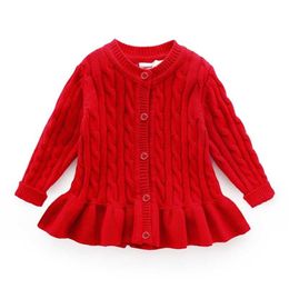 Bambino Inverno Cardigan Età per 1-8 Semplici Bambini caldi spessi Maglioni di Bambini Primavera Bambino a maglia Top Carino Bambino Bambino Girl Red Maglione 211106