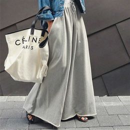 IHOBBY Wide Leg Loose Pants Elastic Waist Long Capri Pants Casual Students Fashion Cotton Hoodie Trousers Fashion Q0802