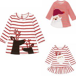 Christmas Baby Girls Dress Toddler Girl Striped Princess Dresses Deer Santa Claus Xmas Kids Costume 3 Designs Optional DW4351