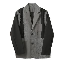 IEFB / men's wear Colour block patchwork long sleeve niche design suit coat fashionable single breasted blazes autumn 9Y4155 210524