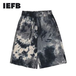 IEFB Tie Dye Printed Shorts Men's Fashion Loose High Street Hip Hop Trend Summer Drawstring Sports Knee Length Pants 210524