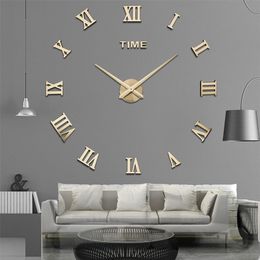 Roman Numerals Wall Clock Acrylic Material Self-adhesive Modern Home Decor 3D DIY Digital Wall Clocks Stickers Living Room 211110