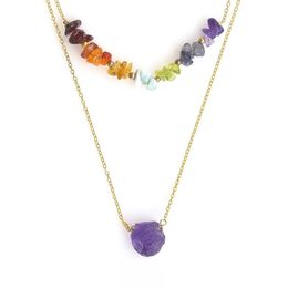 Irregular Natural Crystal Stone Handmade Double Layer Pendant Necklaces For Women Girl Party Decor Jewellery