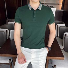 Summer POLO Shirts Short Sleeve Slim Fit Casual POLO Shirts Solid Color Business Social Clothing Lapel Street Wear Tee Tops 210527