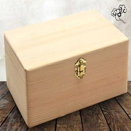 Home Storage Box Natural Wooden With Lid Golden Lock Postcard Organiser Handmade Craft Jewellery Case Casket Sale 211102