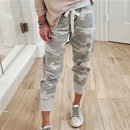 Women Camouflage Joggers Pants Ankle Camo Cargo Jogging Trousers Female Autumn Streetwear Lace Up Ladies Sweatpants 211115