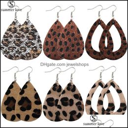 Dangle & Chandelier Earrings Jewellery Selling Classic Imitated Leopard Skin Big Water Drop Bohemia Statement Teardrop Leather Earring-Z Deliv