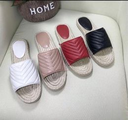 women leather Espadrille Sandal Slides luxury Designer Sandals high quality real leather cord platform slippers outdoor beach slides with box