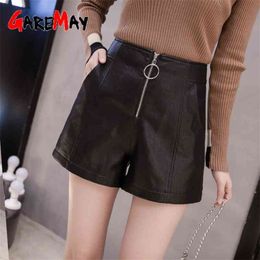 GareMay autumn winter women's leather shorts women black high waist korean style plus size PU female shorts for women 210323